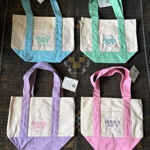 NWT All 4 Trader Joe’s Mini Pastel Canvas Mini Totes